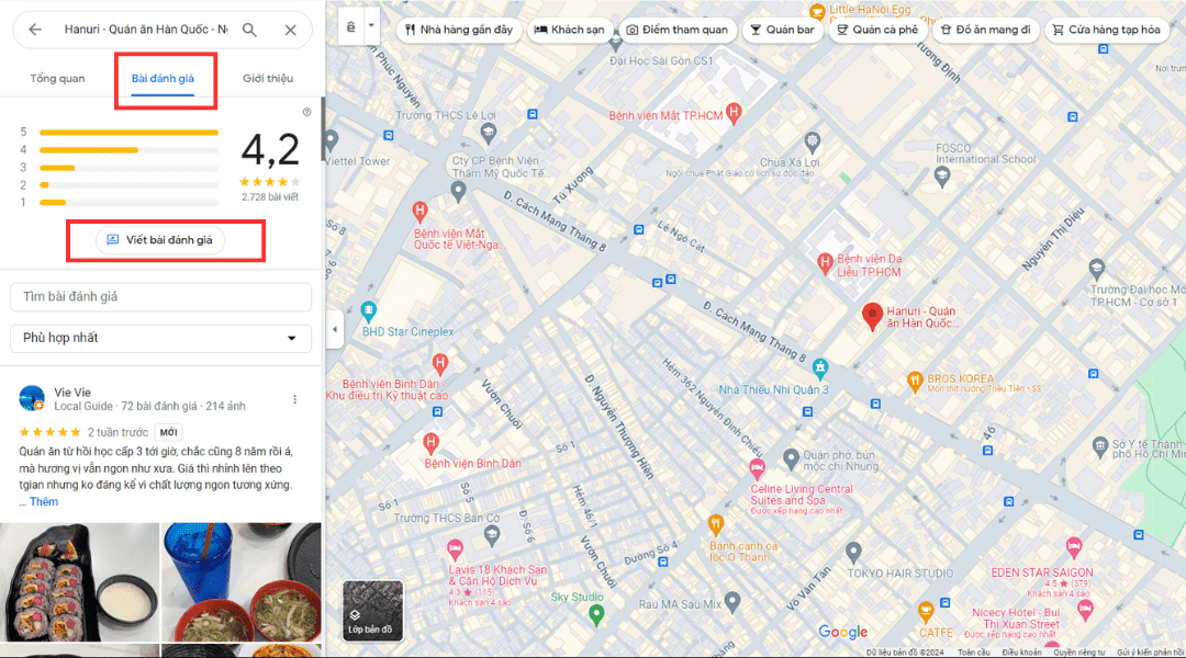tính năng review googla map